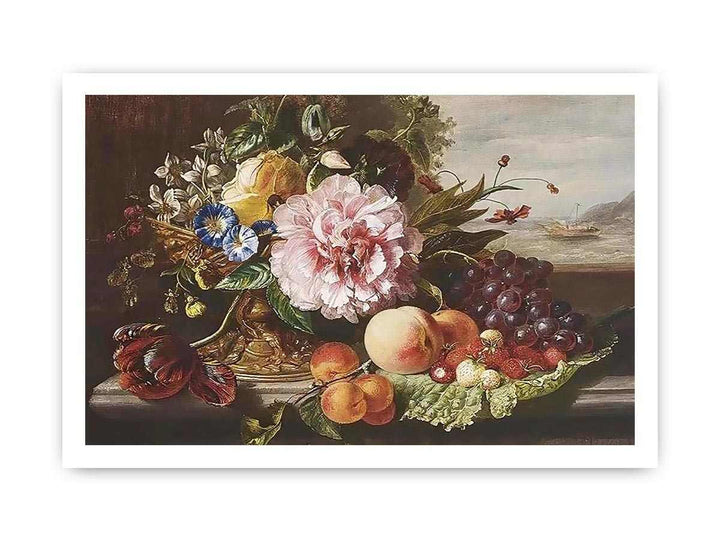 A Still Life With Flowers And Fruit
