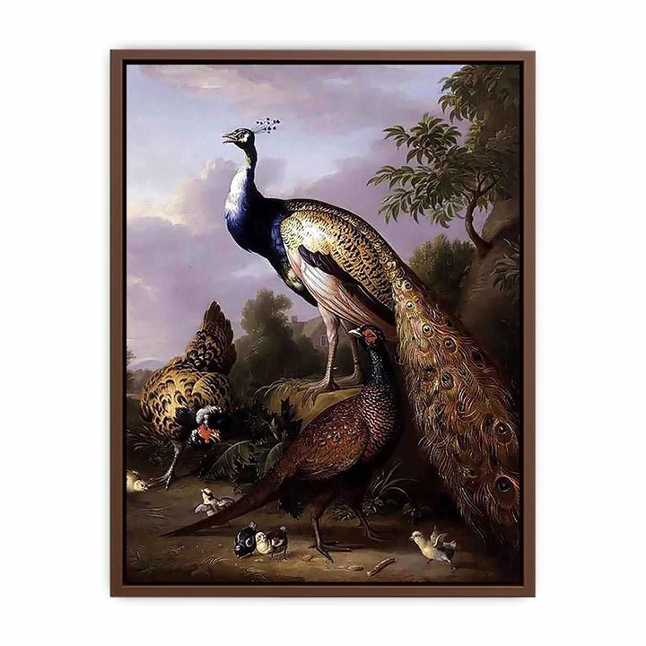 Peacock, Hen and Cock Pheasant in a Landscape