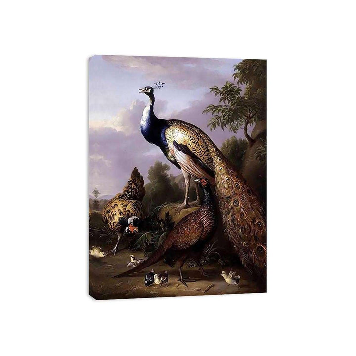 Peacock, Hen and Cock Pheasant in a Landscape