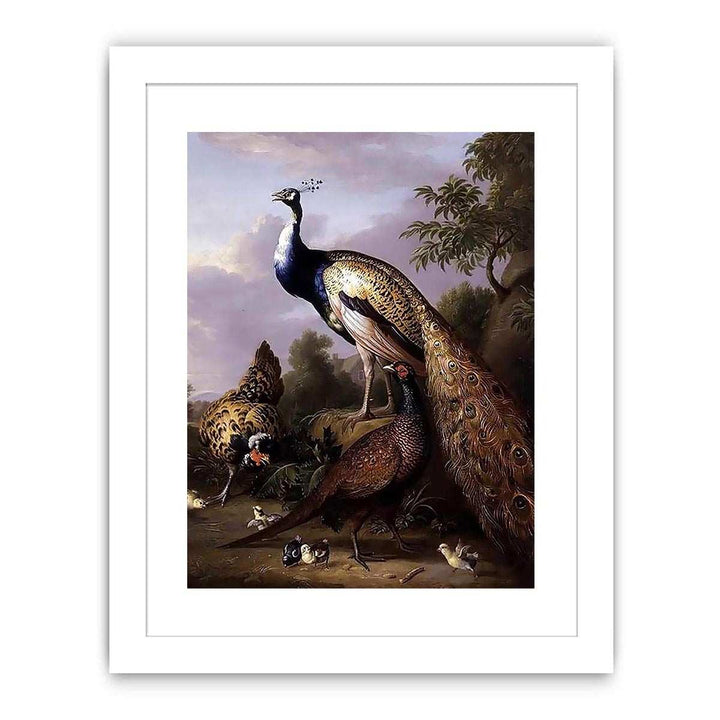 Peacock, Hen and Cock Pheasant in a Landscape