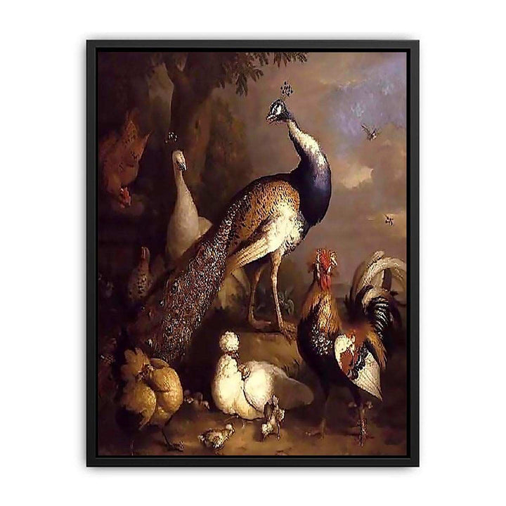 Peacock, Peahen and Poultry in a Landscape Canvas Print