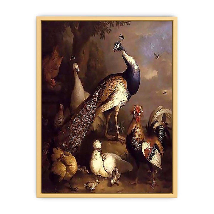 Peacock, Peahen and Poultry in a Landscape Streched canvas