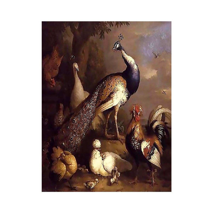 Peacock, Peahen and Poultry in a Landscape
