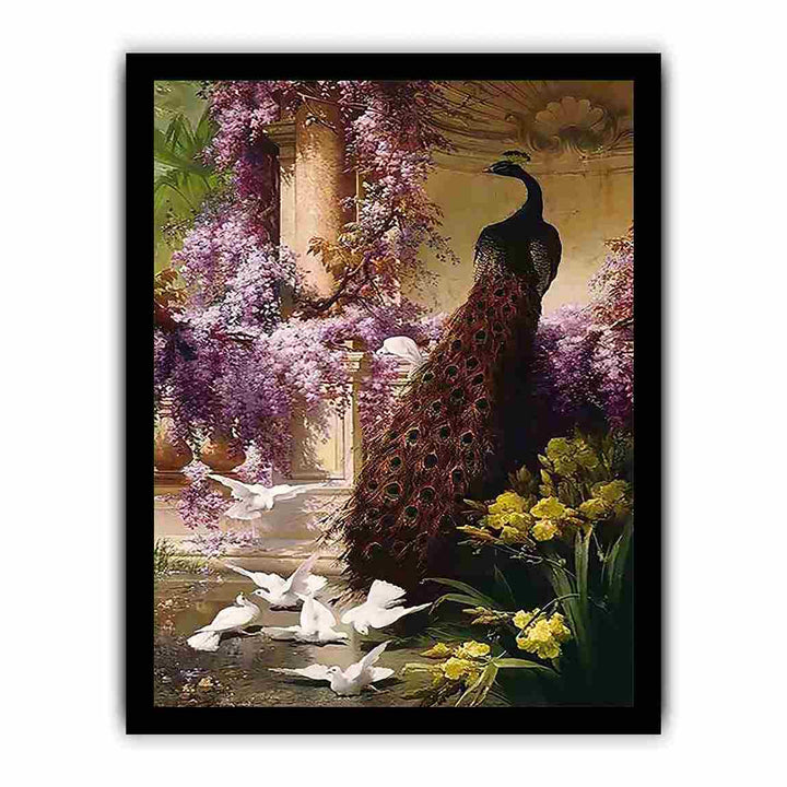 A Peacock and Doves in a Garden