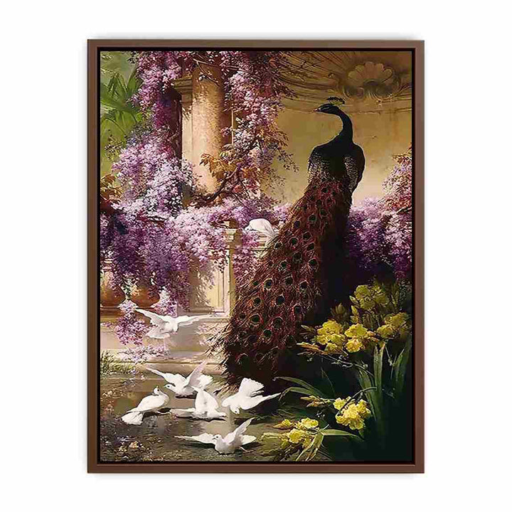 A Peacock and Doves in a Garden