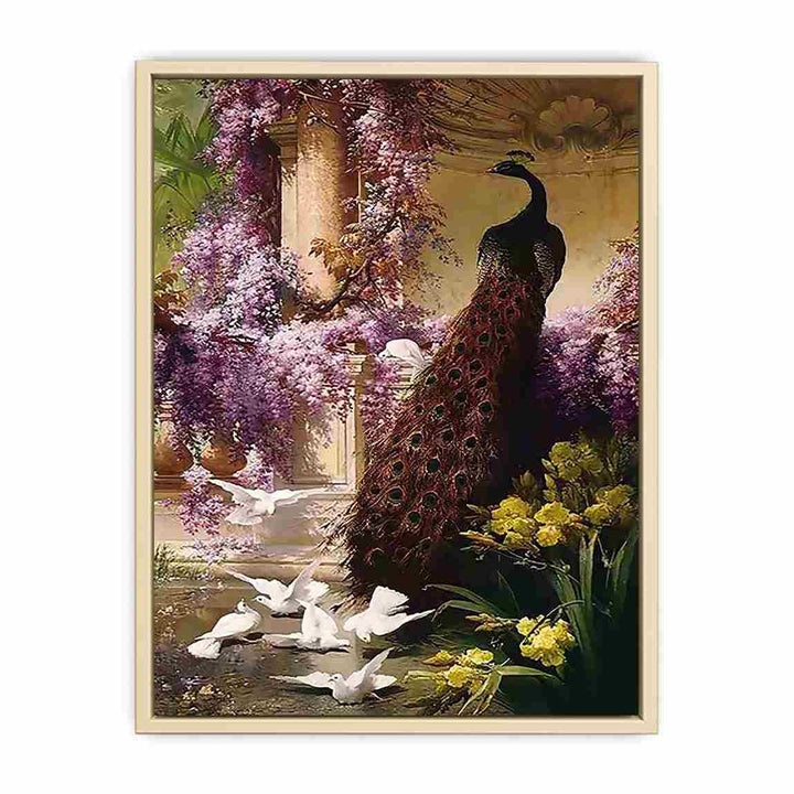 A Peacock and Doves in a Garden