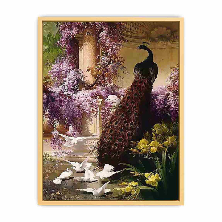 A Peacock and Doves in a Garden