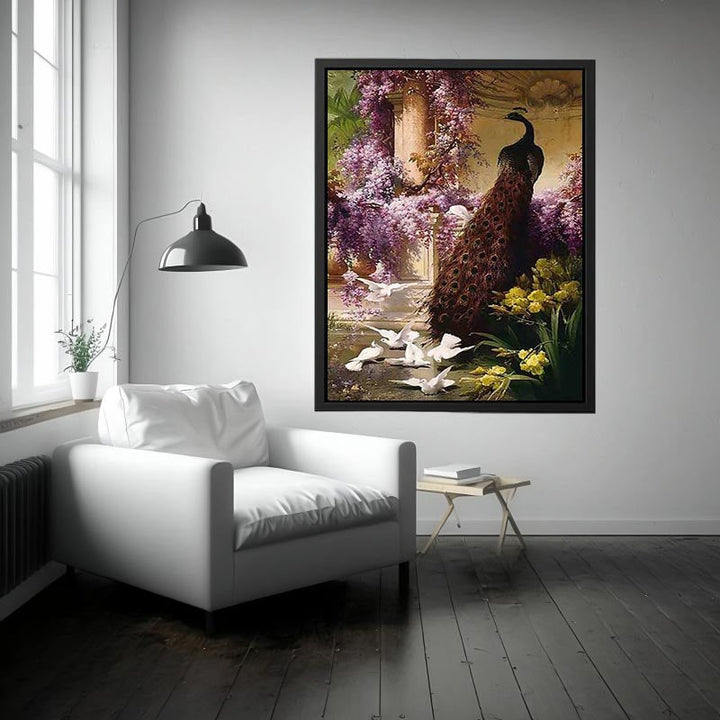 A Peacock and Doves in a Garden