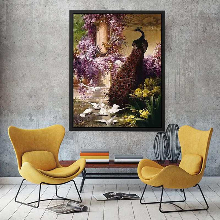 A Peacock and Doves in a Garden