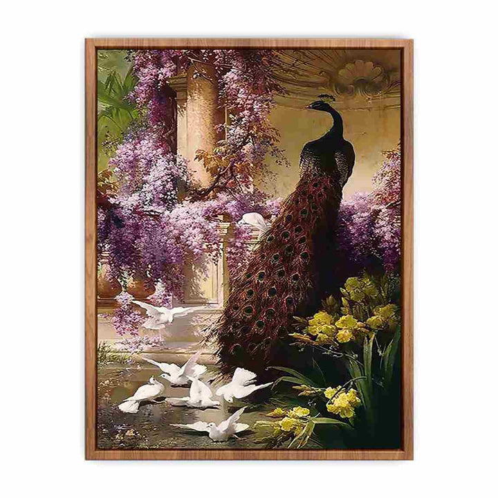 A Peacock and Doves in a Garden