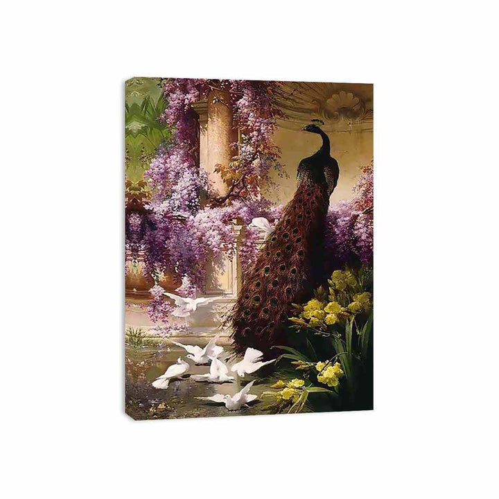 A Peacock and Doves in a Garden