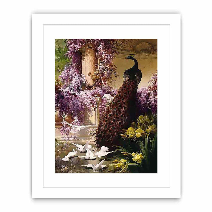 A Peacock and Doves in a Garden