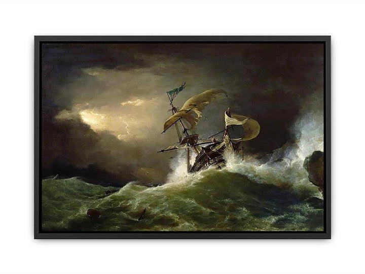 A First rate Man-of-War driven onto a reef of rocks, floundering in a gale