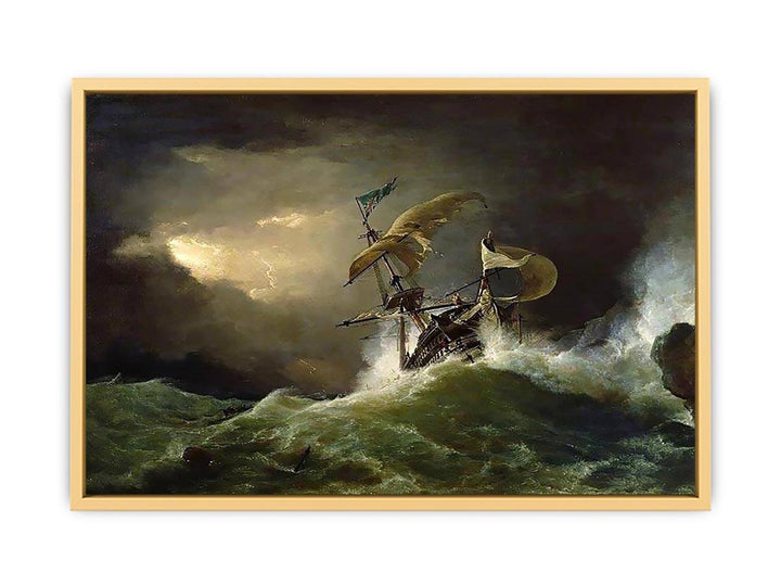 A First rate Man-of-War driven onto a reef of rocks, floundering in a gale