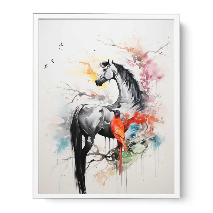  Bird And Horse Dripping Color   Painting  Canvas Print
