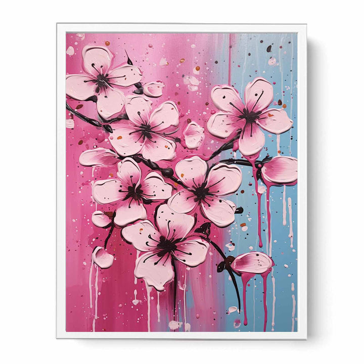 Drip Art Pink Flower Painting   Canvas Print