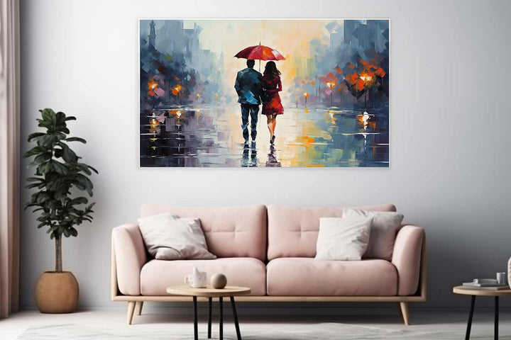 Man Woman Umbrella Art Painting