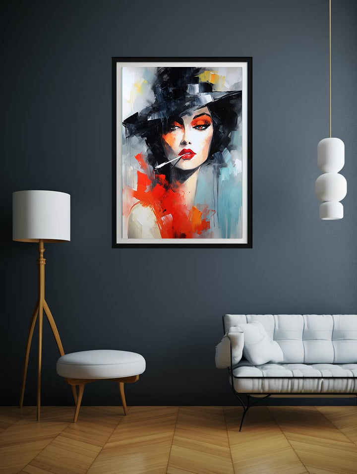 Girl Smoking Modern Art Painting  