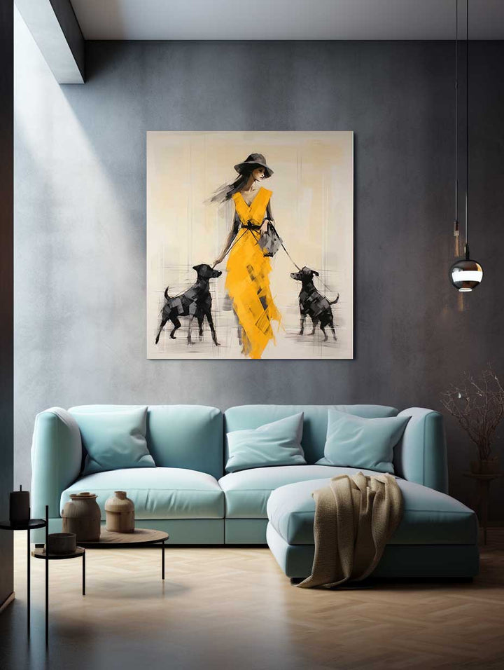 Female Three Dog Modern Art Painting  
