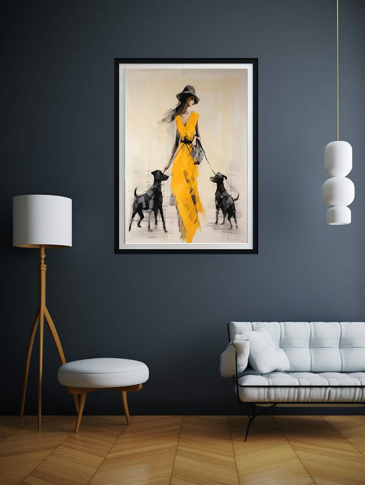 Female Three Dog Modern Art Painting  