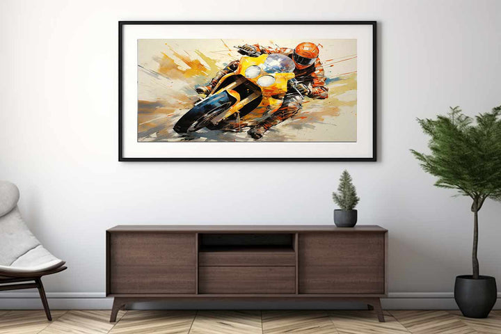 Rider Motorcycle Modern Art Painting  