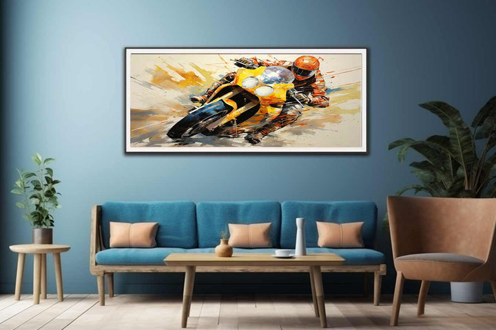 Rider Motorcycle Modern Art Painting  
