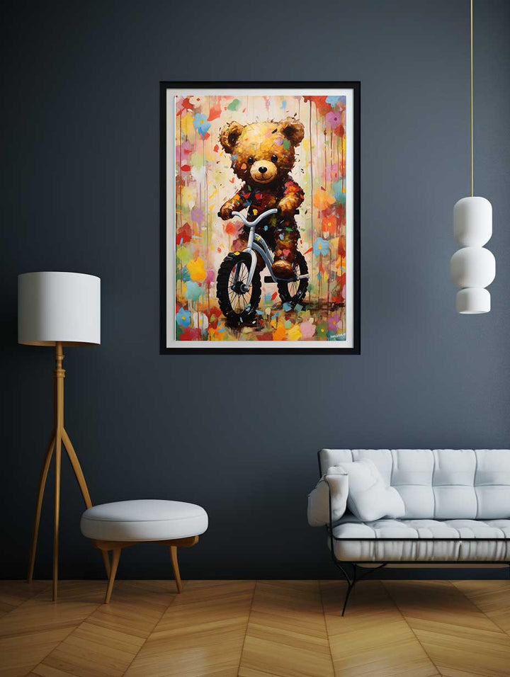 Modern Cycle Teddy Flower Art Painting  