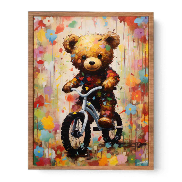 Modern Cycle Teddy Flower Art Painting  