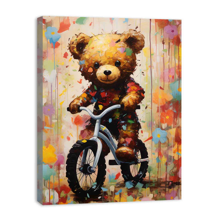 Modern Cycle Teddy Flower Art Painting  