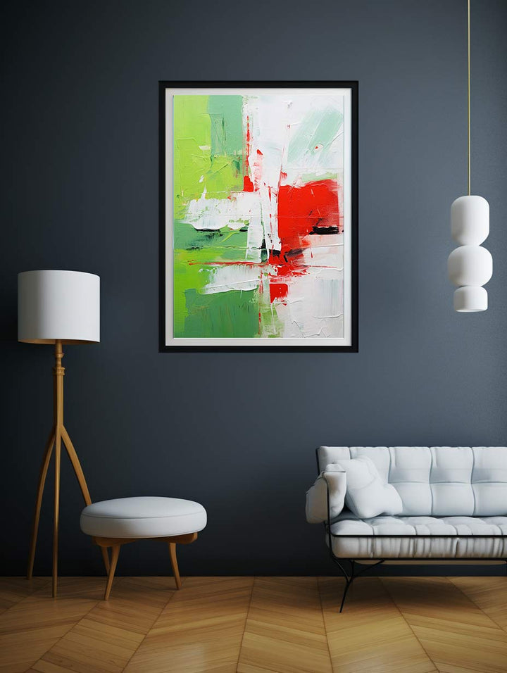 Abstract Painting Green Red