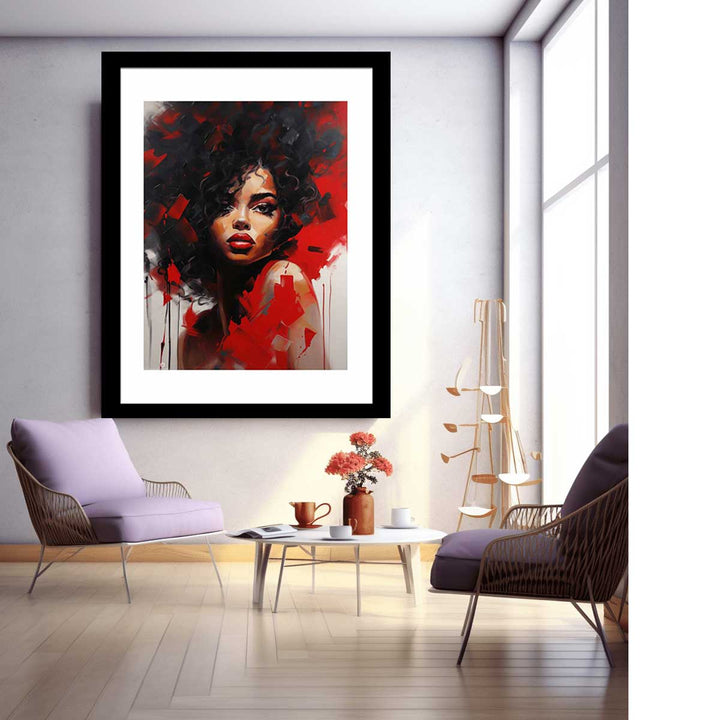 Black Red Girl Modern Art Painting  