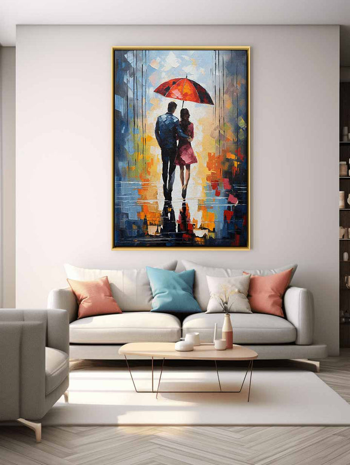 Couple Umbrella Modern Art Painting 