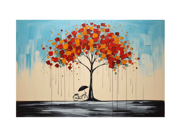 Cycle Tree Umbrella Modern Art Painting