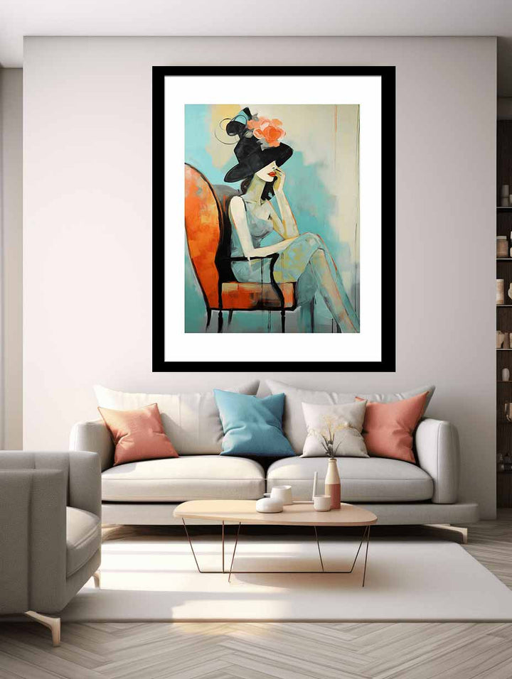 Girl Hat Chair Modern Art Painting  