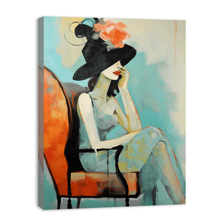 Girl Hat Chair Modern Art Painting  