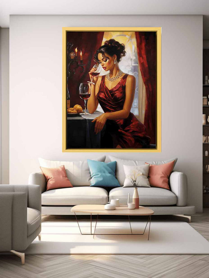 Lady Wine Table Modern Art Painting  