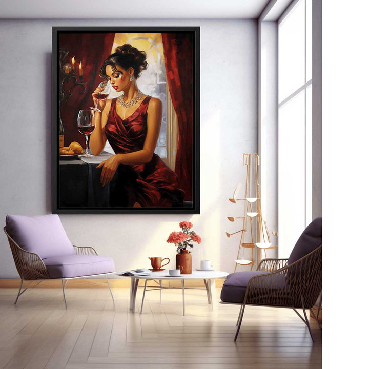 Lady Wine Table Modern Art Painting  