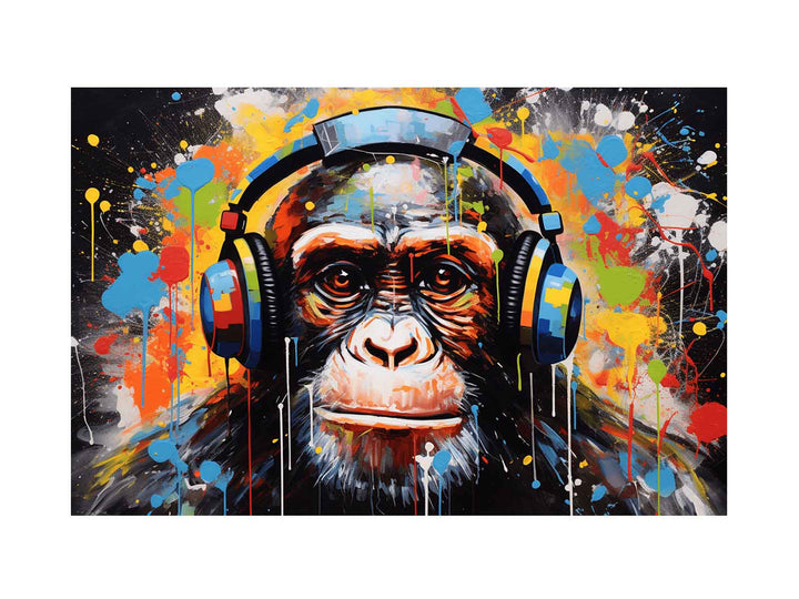 Monkey Head Phone Modern Art Painting 