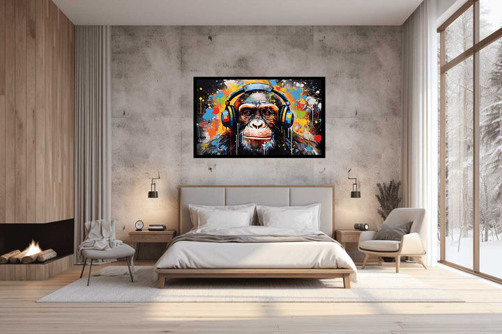 Monkey Head Phone Modern Art Painting  