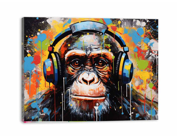 Monkey Head Phone Modern Art Painting  