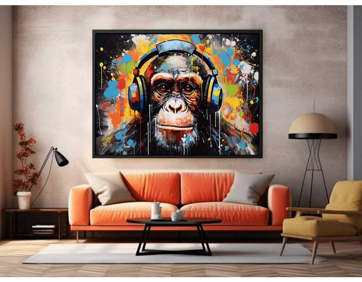 Monkey Head Phone Modern Art Painting  