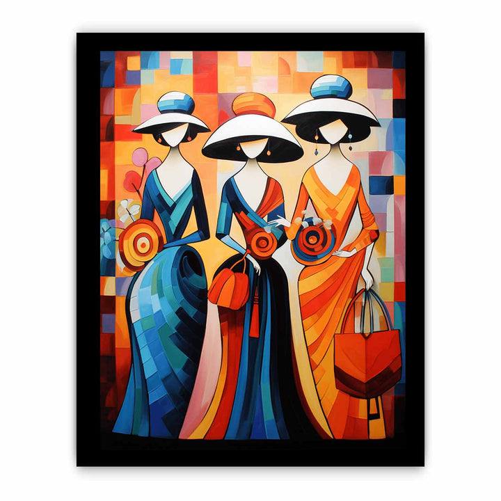 Three Lady With Purse Modern Art  Painting