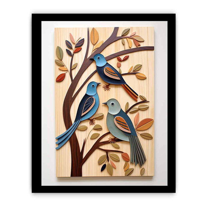 Modern Birds Wood Art Painting