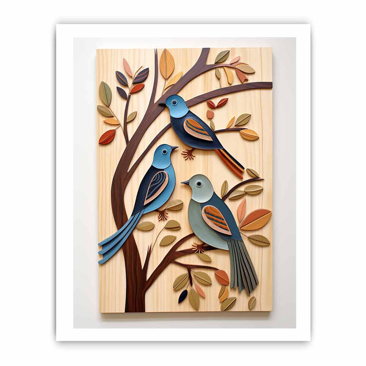 Modern Birds Wood Art Painting