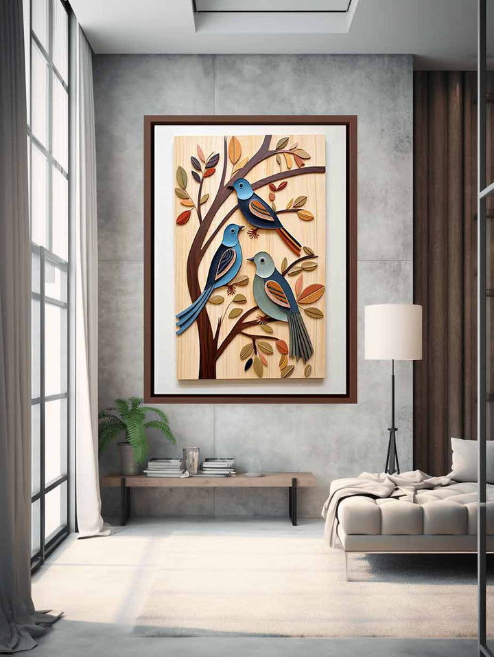 Modern Birds Wood Art Painting