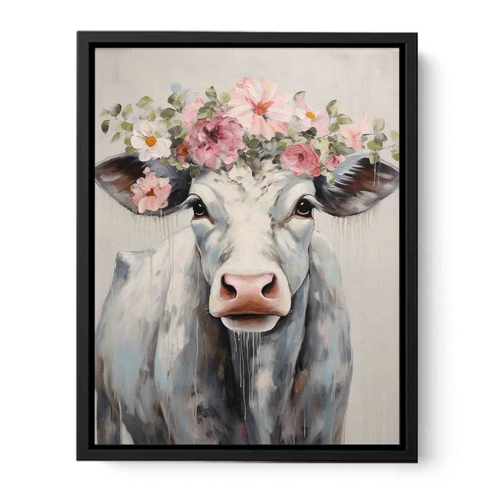 Modern Cow Flower Art Painting