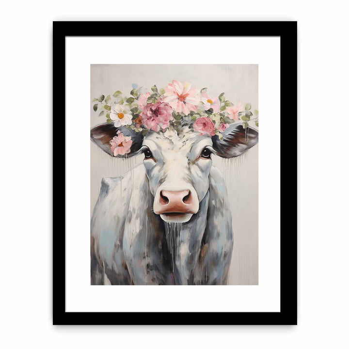 Modern Cow Flower Art Painting