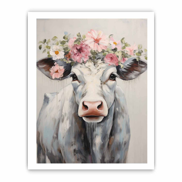 Modern Cow Flower Art Painting
