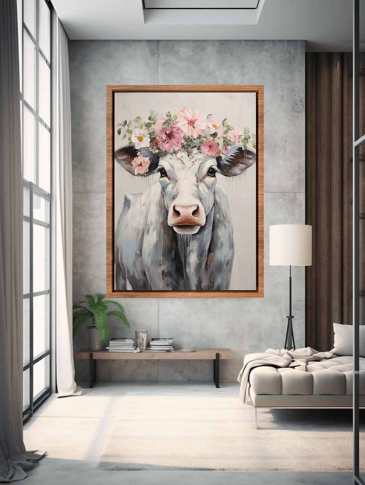 Modern Cow Flower Art Painting