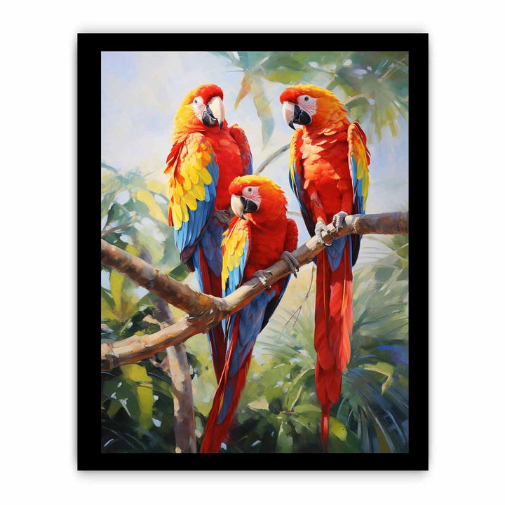 Modern Three Red Parrot Art Painting